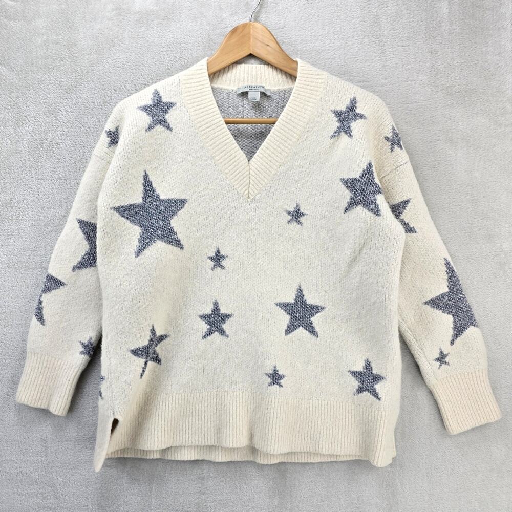 All Saints Star Jumper Sweater Womens Medium M Wool Alpaca Off White‎ Silver